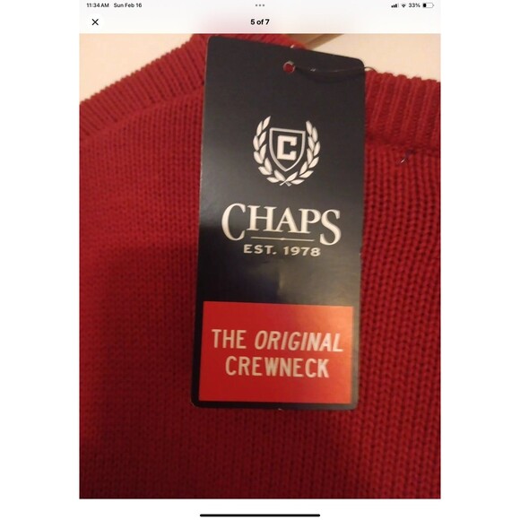 Chaps Knit Sweater Large Mens Red Crew Neck Heavyweight Long Sleeve Cotton NWT - Picture 3 of 7